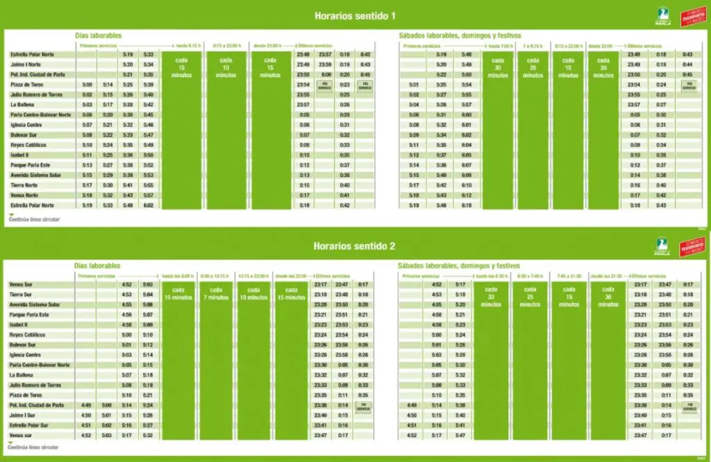Tabla de horarios y frecuencias de paso Línea 1: Línea 1
