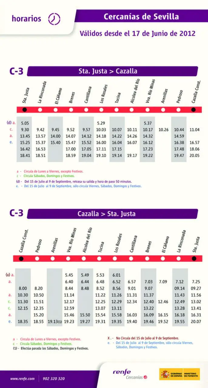 Tabla de horarios y frecuencias de paso Línea C-3: Santa Justa - Cazalla - Constantina