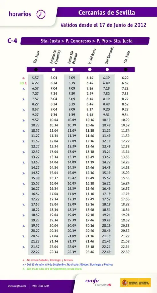 Tabla de horarios y frecuencias de paso Línea C-4: Línea Circular