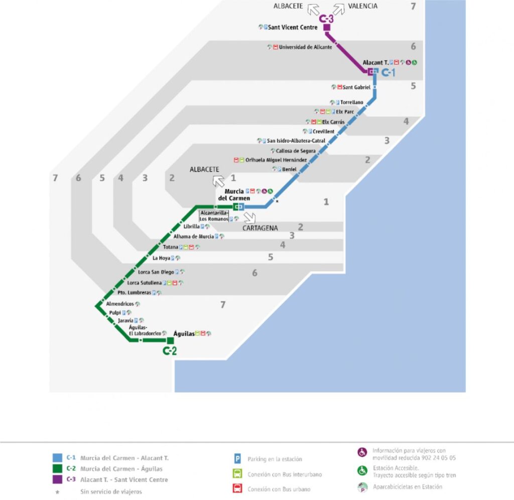 Plano de RENFE Cercanías Murcia y Alicante